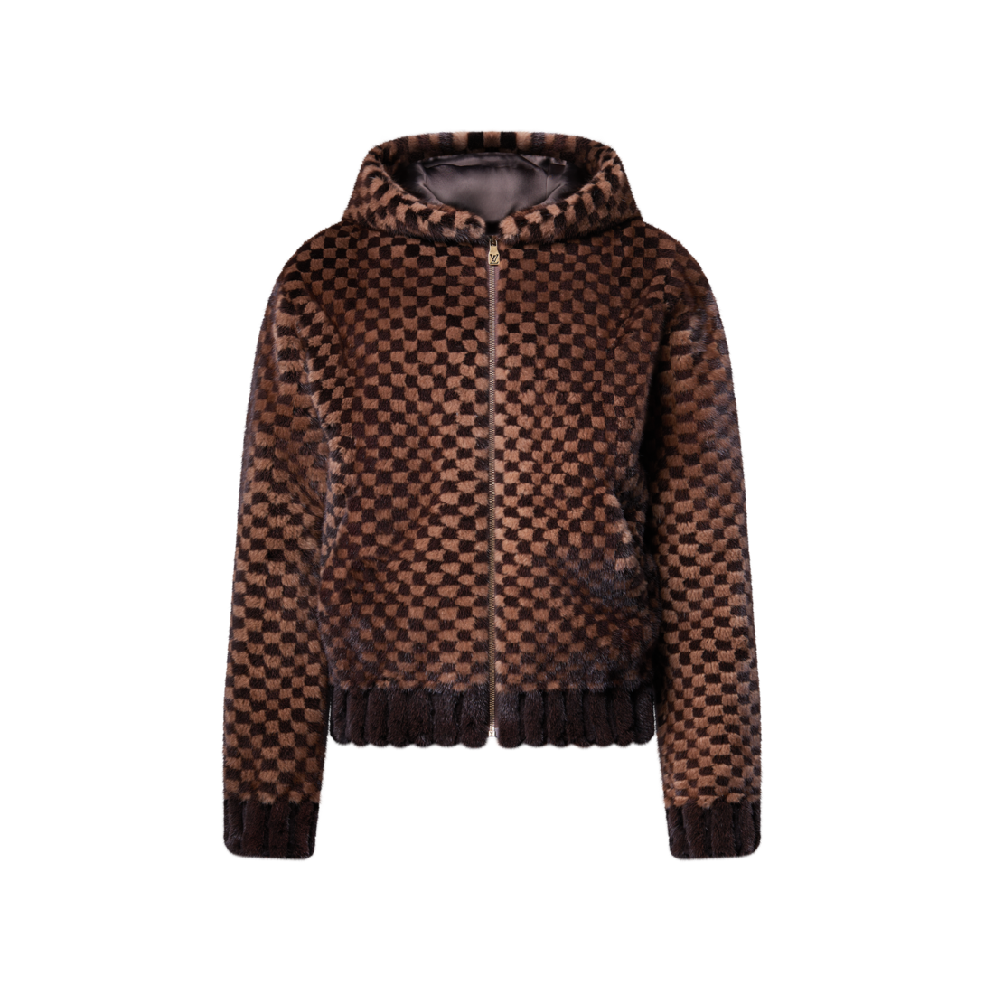 Damier Intarsia Zipped Mink Hoodie - Men - Ready-to-Wear | LOUIS